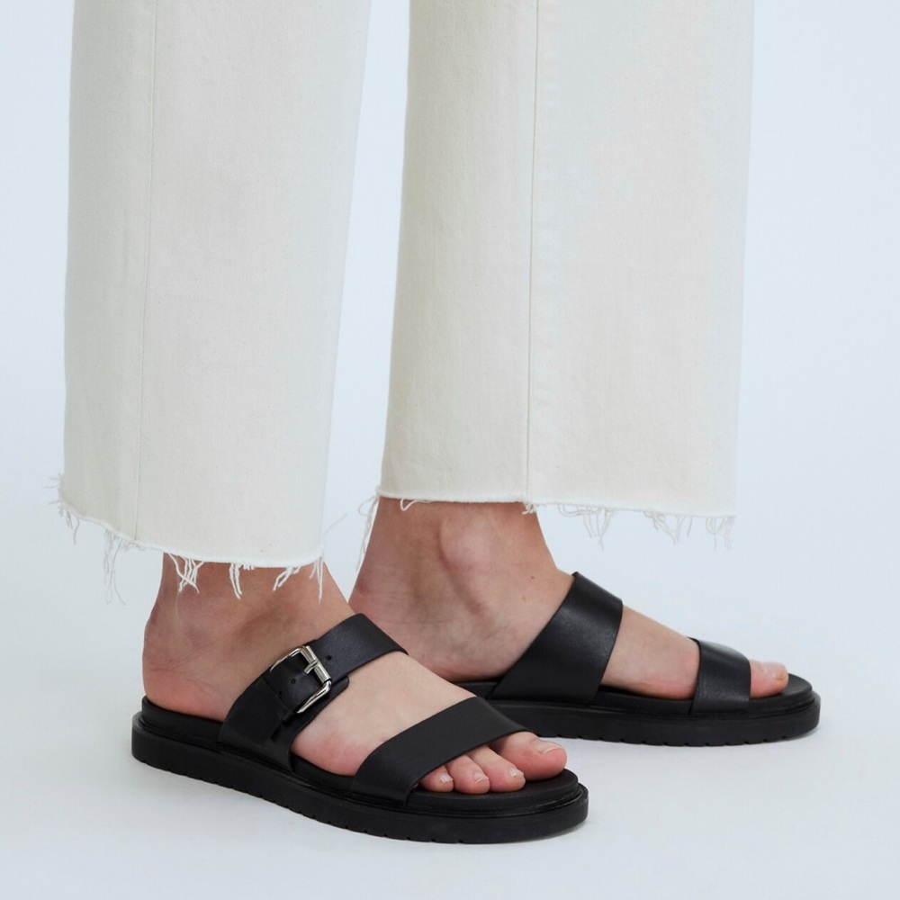 Madewell Black Leather Double-Strap Slide Sandals